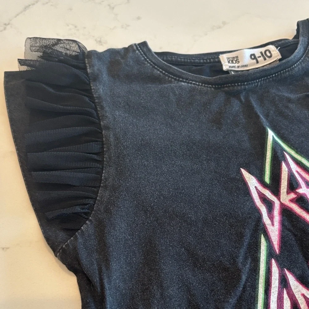 Cotton On Black Graphic Tee with Neon Design